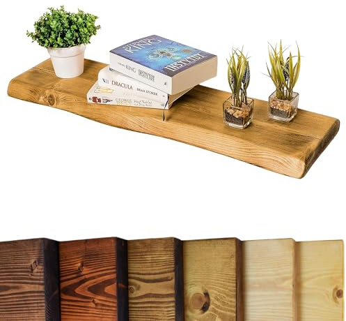 Live Edge Rustic Floating Shelf 12x1.5 inches, 160cm long - Dark Oak Finish Reclaimed Wood Floating Shelves for Wall Decor, Rustic Wooden Shelves for Bedroom, Living Room, Kitchen, or Bathroom