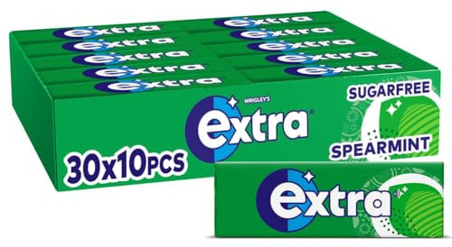 Wrigley's Extra Chewing Gum, Spearmint Flavour, 30 Packs of 10 Pieces, Sugar Free Chewing Gum Bulk Pack with Xylitol (300 pieces)