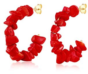Elli Ohrringe Damen Creolen Rot Koralle Beads 925 Silber | vergoldet