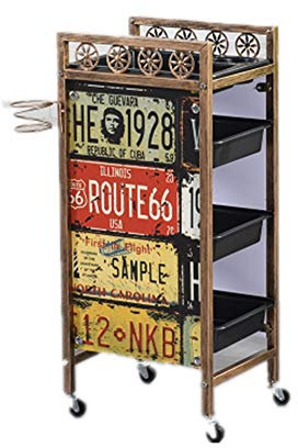 Salon Retro Friseurwagen Robust Golden Rahmen Friseur-Schönheit Rollwagen Multifunktional Haar Färbung Tablett mit 4 Schubladen & Räder für Werkzeug Lager,A,4T