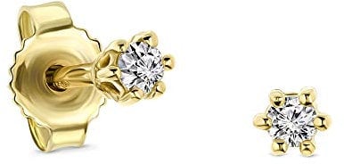 Miore Ohrringe Damen 0.08 Ct Solitär Diamant runde Ohrstecker aus Gelbgold 14 Karat / 585 Gold, Ohrschmuck