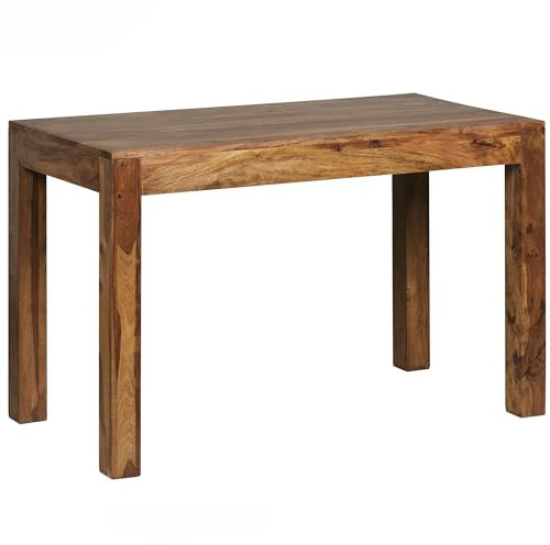 KADIMA DESIGN Küchentisch Sheesham Massiv 120x60x76 | Kompakter Esszimmertisch mit Klarlack | Holztisch für Kleine Wohnung | Dunkelbraun Platzsparend | NAKO Serie