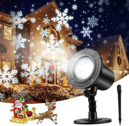 MNOMNN Christmas Snowflake Projector Lights, Rotating LED Snowfall Projector, Outdoor Waterproof Decorative Landscape Lights for Xmas Party, Wedding, Halloween, Window, Garden, Patio