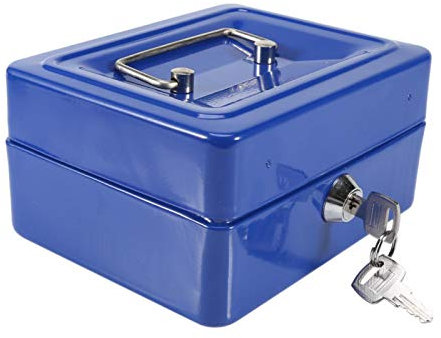 Geldkassette, Feuerfeste Wasserdichte Box Mini Tragbarer Stahl Geldkasse Abschließbar Bargeld Geld Münze Schmuck Sicherheitsbox mit Schlüsselschloss Griff 2 Schlüssel für Haushalt Loses Münzen[Blau]