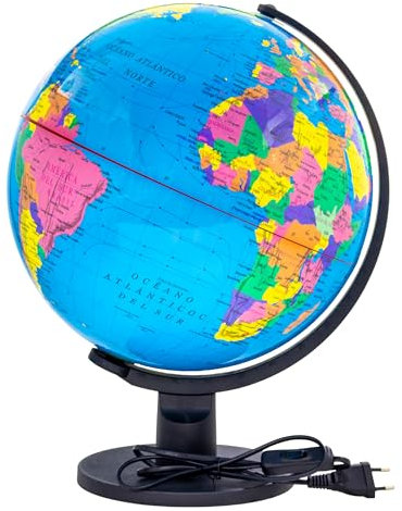 Raylu Paper - Globus beleuchtet und drehbar, Kartografie und Meridian, Zifferblatt der spanischen Welt (Blau, 32 cm)