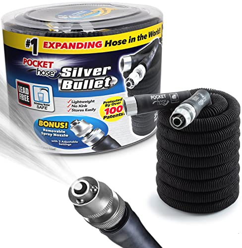 BulbHead Taschenschlauch Original Silver Bullet (15,2 m) leichter Wasserschlauch von BulbHead – erweiterbarer Gartenschlauch, der mit bleifreien Anschlüssen wächst, sicherer Trinkwasserschlauch –