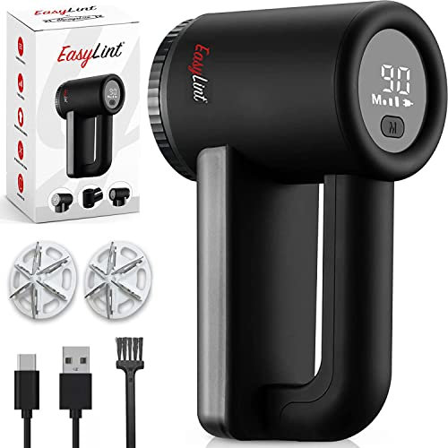 EasyLint Professional Rechargeable Fabric Shaver: Electric Lint Remover, Lint Bobble Remover For Clothes & Furniture - 6-Leaf Blade, 3-Speeds, USB Charging, LED Display, Debobbler Clothes Shaver