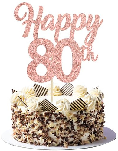 3Pcs Happy 80th Cake Topper Rose Gold Glitter Number 80 Eighty Birthday Cake Pick Decorations for Cheers to 80 Years Old 80th Birthday Wedding Anniversary Party Supplies