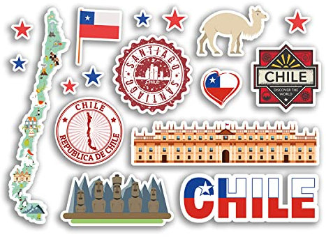 A5 Stickerbogen Chile Vinyl Stickers - Sehenswürdigkeiten Kulturkarte Land Urlaub Flagge Reise #78480