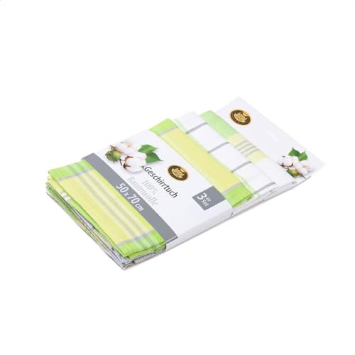 Gözze - Geschirrtuch-Set, 3-teilig, 100% Baumwolle, hohe Materialdichte (260 g/m²), 50 x 70 cm - Grün