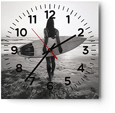 ARTTOR Modern Glasuhr 30x30cm Quadrat Wanduhr Schwarz-Weiß Menschen - 5036