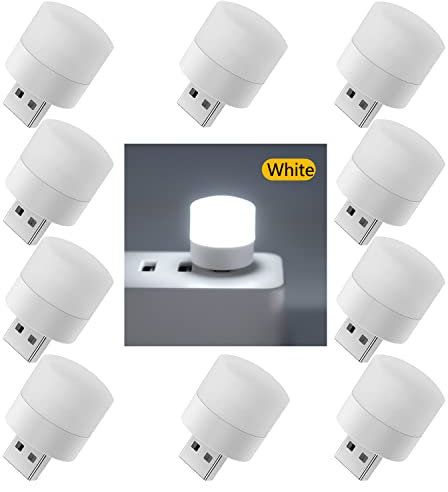 Mini luz nocturna LED, mini lámpara USB, enchufable, eficiencia energética, ideal para dormitorio, baño, guardería, cocina, pasillo (blanco-10 piezas)