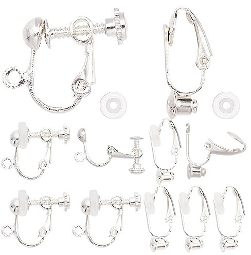 SUNNYCLUE 1 Box 16 Stück 2 Stil Ohrclips Zubehör Ohrringkonverter Silber Nicht Durchstochene Ohren Messingohrring Austauschbare Zubehörteile Für Schmuckherstellung Charms DIY Ohrring Bastelbedarf