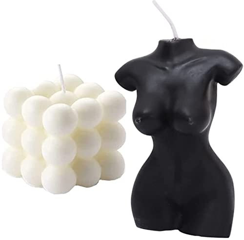 2 Stück Bubble Candle – Würfel Sojawachskerzen, weibliche Körperförmige Kerze, handgegossene Duftkerze, niedliche Wachskerzen, Heimdekoration und Geschenk (weiß, schwarz)