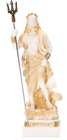 Poseidon Griechischer Gott des Meeres mit Dreizack Statue Figur Gold Alabaster 17,8 cm