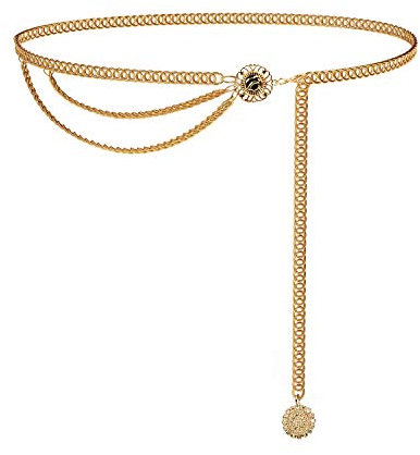 WERFORU Women Chain Belt Multi Layer Waist Chain Fashion Adjustable Metal Link Waist Belt for Dresses Gold