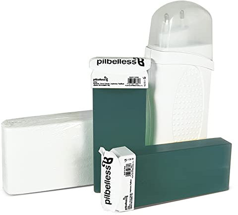 Haarentfernungsset zum Aufwärmen + 2 Roll-On-Wachspatronen (Aloe Vera) + 100 Haarentfernungsstreifen