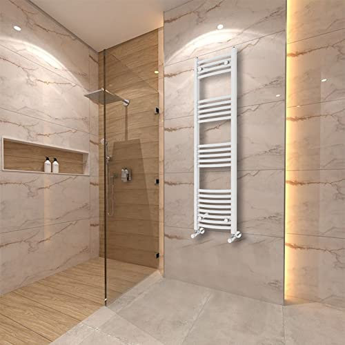 Warmehaus Curved Heated Towel Rail Radiator Ladder White 1400x400mm Central Heating Radiators for Bathroom Kitchen
