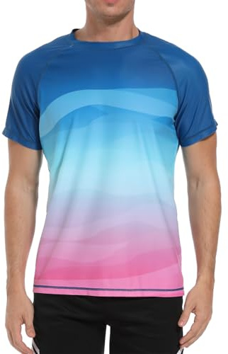 VAYAGER Maillot de Bain pour Homme Rashguard UPF 50+ T-Shirt à séchage Rapide Coupe Ample Chemise de Surf et activités Nautiques, Bleu Rose, 5X-Large
