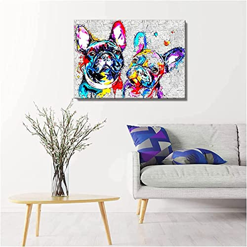TOYOCC Druck auf Leinwand, 70 x 90 cm, ohne Rahmen, bunte Bilder mit französischer Bulldogge, Wohnzimmer, große Bilder, Poster und Drucke, Wandkunst, Gemälde, Schlafzimmer, Wohnzimmer, Dekoration