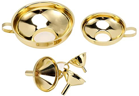 Kleine Trichter, 3er-Pack Einmachtrichter für Breite und Normale Gläser, Edelstahl-Küchentrichter-Set mit Griff, Trichter Zum Umfüllen von Ölen, Flüssigen Gewürzen, Pulver, Gold