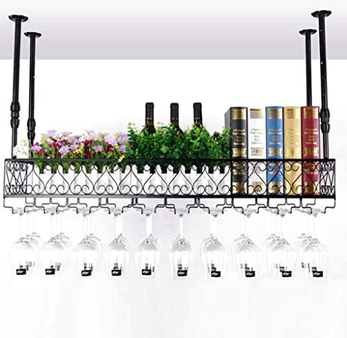 Weinregal, wandmontiertes Eisen-Doppelschichtlager, verstellbare Decke, umgedrehtes Weinglasregal, wandmontierter Flaschenhalter, Weinregal für Bars, Zuhause und Küche, schwarze Heimdekoration The New