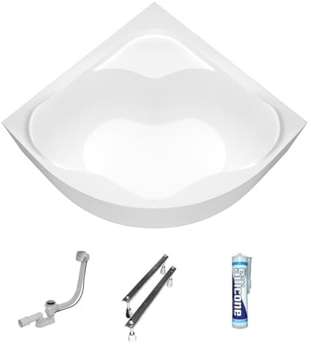ECOLAM Baignoire d'angle symétrique SELMA 140 x 140 cm | pieds siphon et silicone | Belle forme | Aspect moderne | original produit