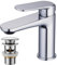 Bathroom Taps, NEWRAIN Basin Mixer Tap with Pop Up Sink Plug, Solid Brass Modern Single Lever Chrome Bathroom Faucet