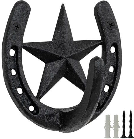 Woodside Cast Iron Wall Mounted Horseshoe Hook Coat/Hat/Key Rack, Decorative Rustic Antique Style, American Cowboy/Sheriff Horse Shoe Hook