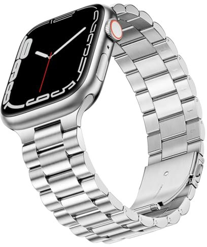 SUNFWR Compatible avec Bracelet Apple Watch 45mm 44mm 42mm(Series 3/2/1) pour Hommes Femmes, Bracelet en Métal en Acier Inoxydable pour iWatch Séries 9/8/7/6/5/4/3/2/1/SE/SE2(Argent)