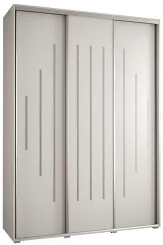MEBLE KRYSPOL Davos 12 170 Schrank mit DREI Schiebetüren für Schlafzimmer - Moderner Aufbewahrungsschrank mit Kleiderstange und Regalen - 235,2x170x45 cm - Weiß Weiß Silber