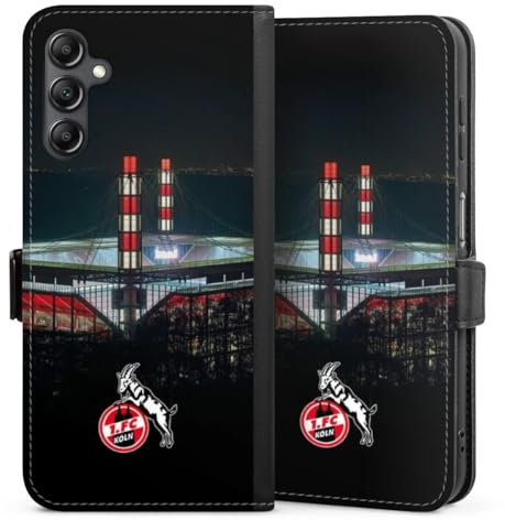 DeinDesign Klapphülle kompatibel mit Samsung Galaxy A14 5G Handyhülle aus Kunst Leder schwarz Flip Case 1. FC Köln Stadion Offizielles Lizenzprodukt
