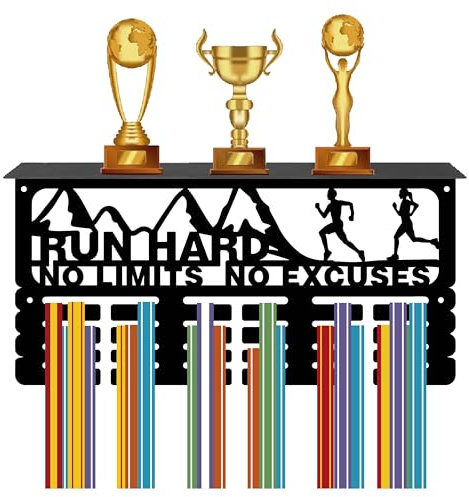 CREATCABIN Lauf-Medaillenhalter,Trophäenregal,Medaillenaufhänger Mit Regalständer,Sport,4 Reihe,Wandhalterung,Für Mehr als 70 Medaillen Fußball,Laufen,Schwimmen,Auszeichnungenständer,40x20x10cm
