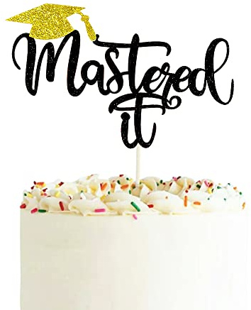 Master It Tortenaufsatz, schwarzer Glitzer, Congrats Grade Cake Pick für 2025 Abschlussfeier Party Dekoration