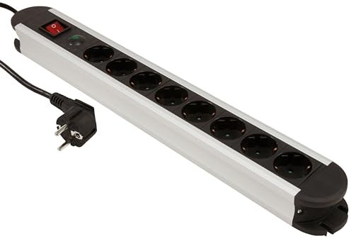 8-fach Steckdosenleiste Steckerleiste Mehrfachsteckdose mit Schalter 1,4m Kabel - Überspannungsschutz mit Anzeige, Einsteckschutz, Aluminium - Schutzkontakt-Steckdosen Wandmontage schwarz