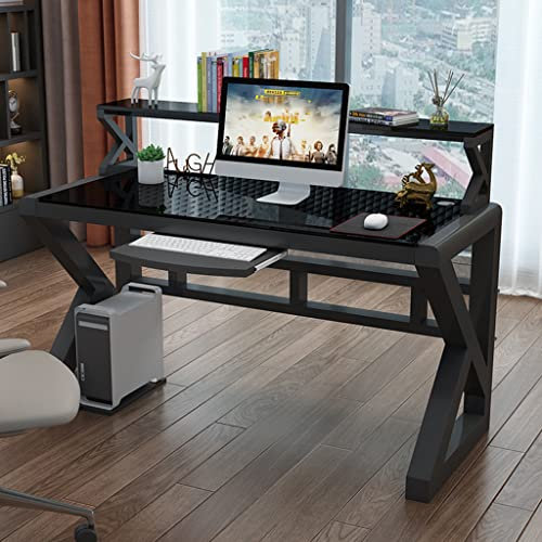BOKNI Gaming-Schreibtisch, großer Computertisch, ergonomischer Gaming-Schreibtisch für PC, K-förmiger Computer-Arbeitsplatz, Computertisch für Heimbüro-Arbeitsplatz mit Monitorständer, BL 120 cm