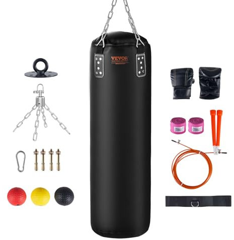 VEVOR Sacco da boxe pesante 120 cm con sacco da boxe, Set di sacco da boxe vuoto con guantoni da boxe, bende, catene, ganci da soffitto per MMA, kickboxing, Muay Thai, Giardino Palestra