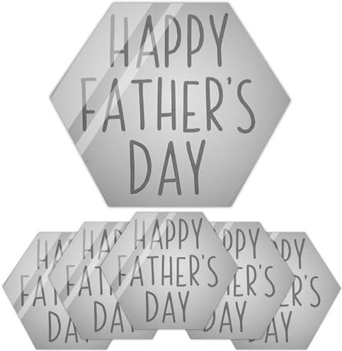6pcs Happy Father's Day Cupcake Topper Silver Mirror Hexagon CAPITALS Acrylic Cake Charm Fathers Day Cake Disc Daddy Acrylic Congratulations Celebration Cake Topper Gift For Dad 50mm 5cm 2inch Grandad