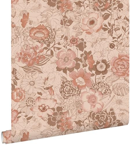 papier peint fleurs vintage rose terracotta 53 cm x 10.05 m - ESTAhome