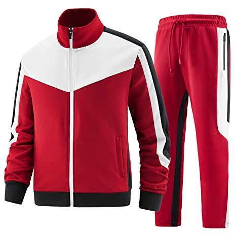 W JIANWANG Trainingsanzug Herren Fußball Traningsanzuganzug Sportanzug Freizeitanzug Sport Jogging Anzug Für Männer Trainingsanzüge Fussball Laufanzug Jogginganzug Set Rot 249 3XL