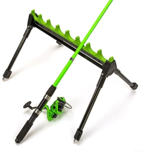 Emiif Soporte de caña de pescar de 2 secciones, telescópica 4 patas-8 aparejos soporte varilla larga - 50 x 9 x 7 cm