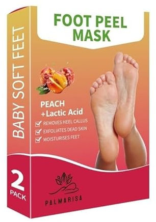 Foot Peel Mask with Peach 2 Pack Softens Hard Skin, Repairs Cracked Heels, Exfoliates, Moisturises, Removes Heel Calluses, Improves Skin Texture, Revitalises Tired Feet, Spa-Like Comfort by Palmarisa