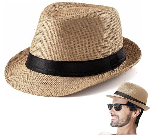 Baobiutin Panama Chapeau pour Hommes en Paille Cowboy UV Protection Fedora Wide Brim Breathable Summer