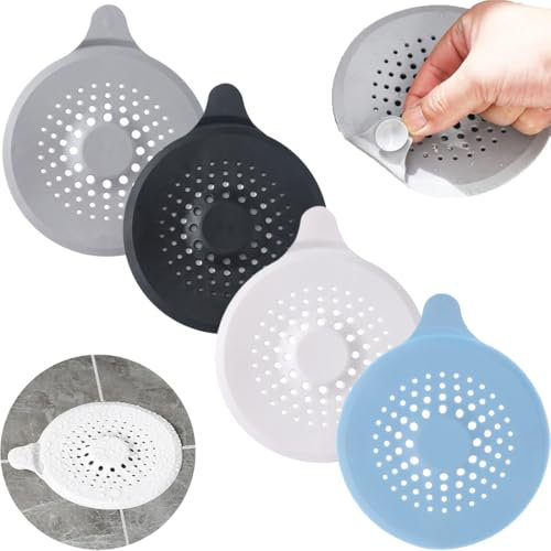 KOLZEMV 4Pcs Silicone Raccogli Capelli Doccia con Ventosa,raccogli capelli doccia,filtro doccia capelli,Filtro per Capelli Protezione Scarico,Universale Filtro di Scarico Anti Capelli per Cucina,Bagno