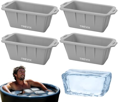 Trevix Ice Block Mold for Ice Bath (4 Pack) - Total 18 lbs Capacity | Cold plunge therapy helper, flexible silicone ensures easy pop out, durable reusable trays, convenient home setup