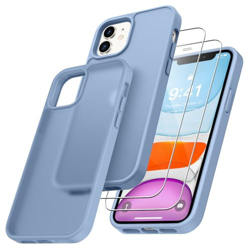 Niphabe Klar Hülle Kompatibel mit iPhone 11 mit 2 Stück Schutzfolie, Nie Vergilbung Hard PC Case Kratzresistente Rückseite Stoßfest Schutzhülle TPU Bumper für iPhone 11 Hülle (Hellblau)