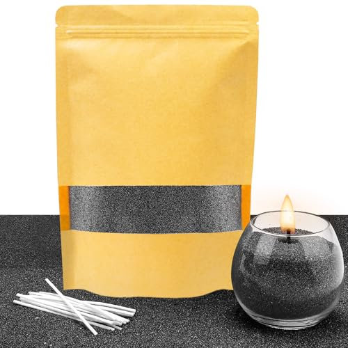 ALLAVA Kerzensand mit Docht, Kerzensand 400g mit 20 Docht 10cm, Perlenkerzen mit 20 Kerzendocht ohne Basis, Kerzen Sand, Pearled Candle, Wachsgranulat für Wachskerze Selber Machen (Schwarz)