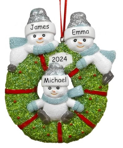 iDIY Personalisierte Weihnachtskugeln – Weihnachtsschmuck für Familien – Individuell Gravierte Namen & Jahr – Handgefertigter Personalisierter Christbaumschmuck - Familie mit 3 Personen