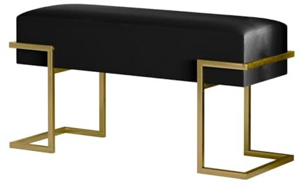 BETTSO - Sitzbank Flur - Bank mit Metall Gestell - 80x34cm - Polsterbank ohne Lehne, Garderobenbank - Sitzpolsterung aus weichem Samt - Pulverbeschichtet - Sitz Schwarz, Gestell Gold
