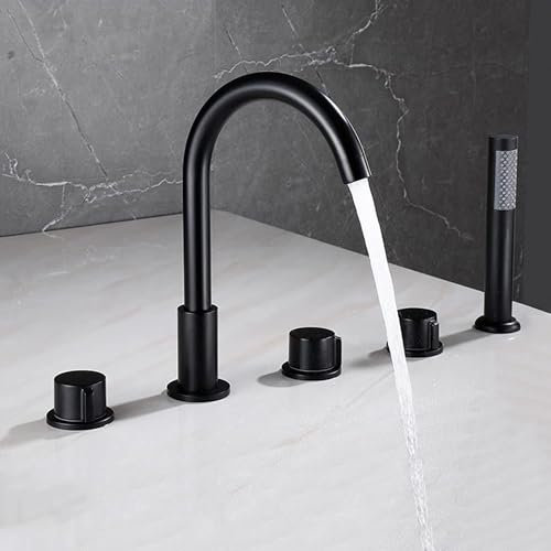 Generisch Badewannen-Duschmischer, Badewannenarmatur, Badewannenrand-5-Loch-Badewannenrandarmatur, Bifunktionale Badewannenrand-Badewannenarmatur-Set Badewannenrandarmatur,Schwarz